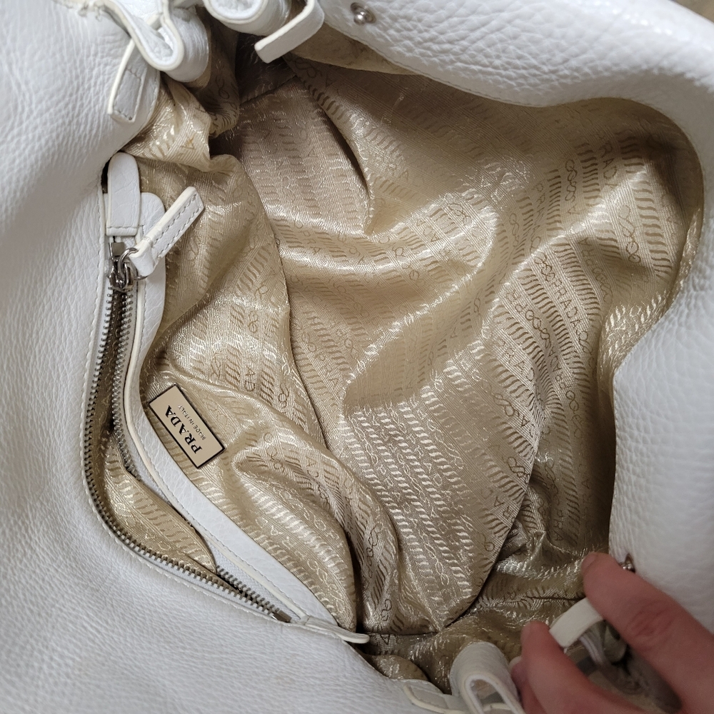 Authentic Prada Daino Bianco Leather Bag Baguette Shoulder Y2k 2000s Vintage - Picture 15 of 15